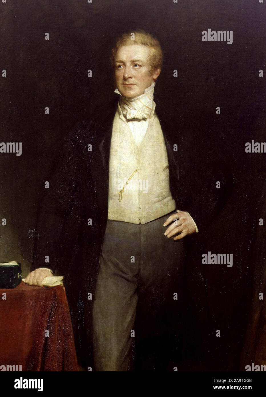 Sir Robert Peel by Henry William Pickersgill, (1788 – 1850) British Conservative statesman who served twice as Prime Minister of the United Kingdom (1834–35 and 1841–46) and twice as Home Secretary (1822–27 and 1828–30). He is the father of modern British policing, founder of the Metropolitan Police Service. Stock Photo