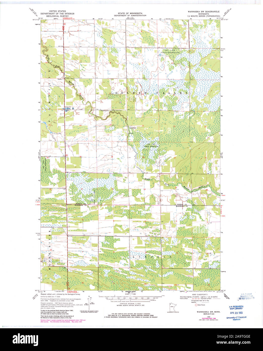 USGS TOPO Map MInnesota MN Wannaska SW 506115 1968 24000 Restoration Stock Photo