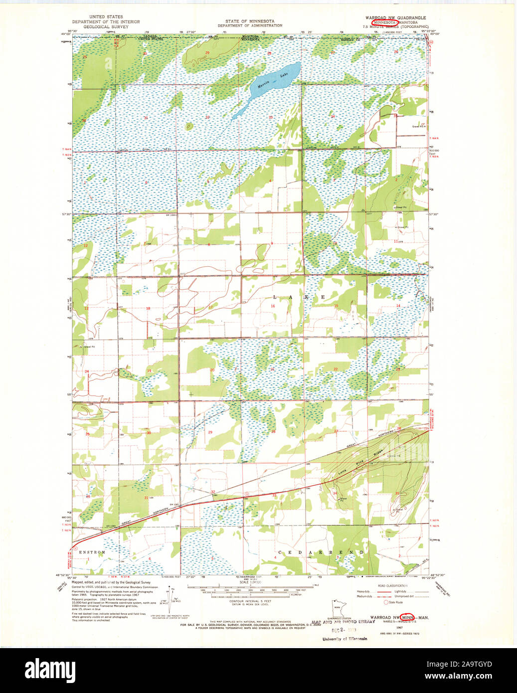 USGS TOPO Map MInnesota MN Warroad NW 506127 1967 24000 Restoration Stock Photo