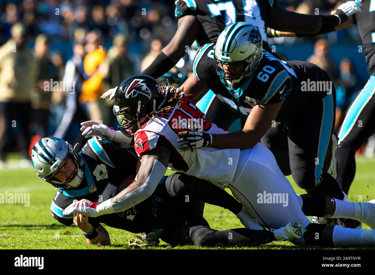 Jan 3, 2016; Charlotte, NC, USA; Tampa Bay Buccaneers quarterback Jameis  Winston (3) looks to pass in the third quarter. The Panthers defeated the  Buccaneers 31-10 at Bank of America Stadium. (Bob …