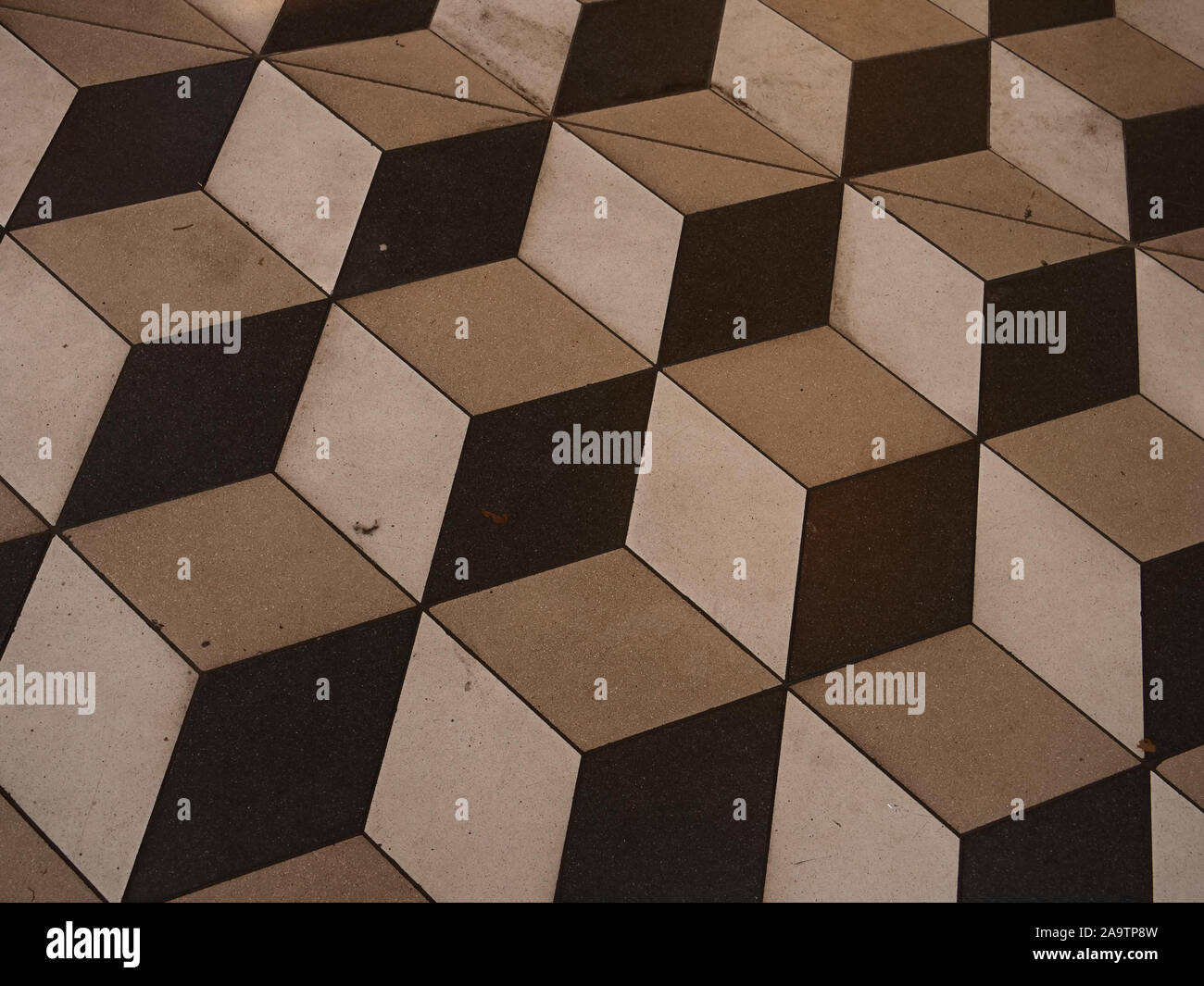 Pattern of a tiled floor illusion of a pedestrian walkway in London. Stock Photo