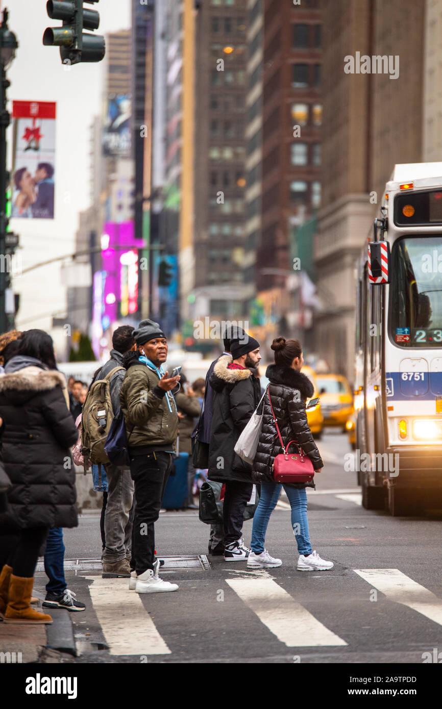 NEW YORK CITY - DECEMBER 14, 2018: City life Street scene with people ...