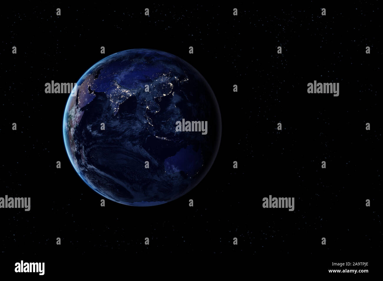 Earth from space at night. Elements of this image were furnished by NASA. Stock Photo