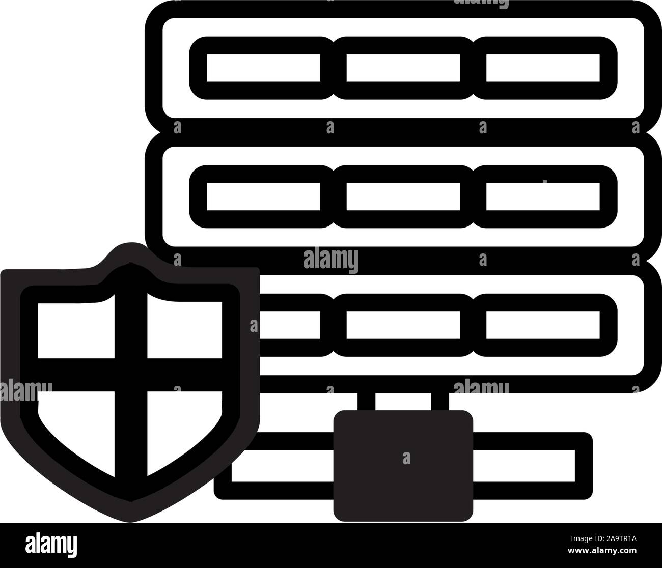 security data server with shield line style vector illustration design ...