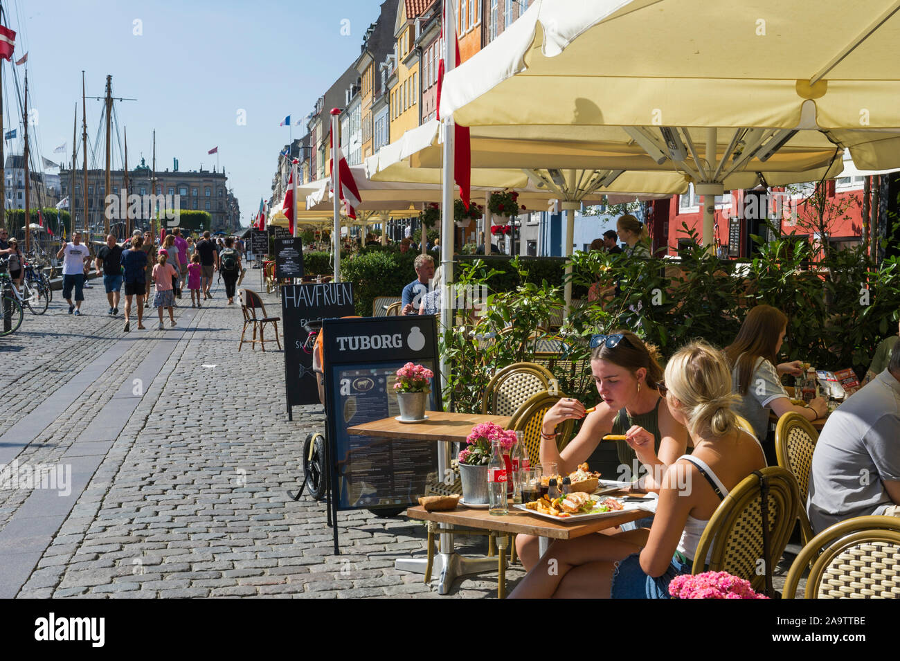 Outdoor restaurants by the Waterfront in Copenhagen, Denmark Stock