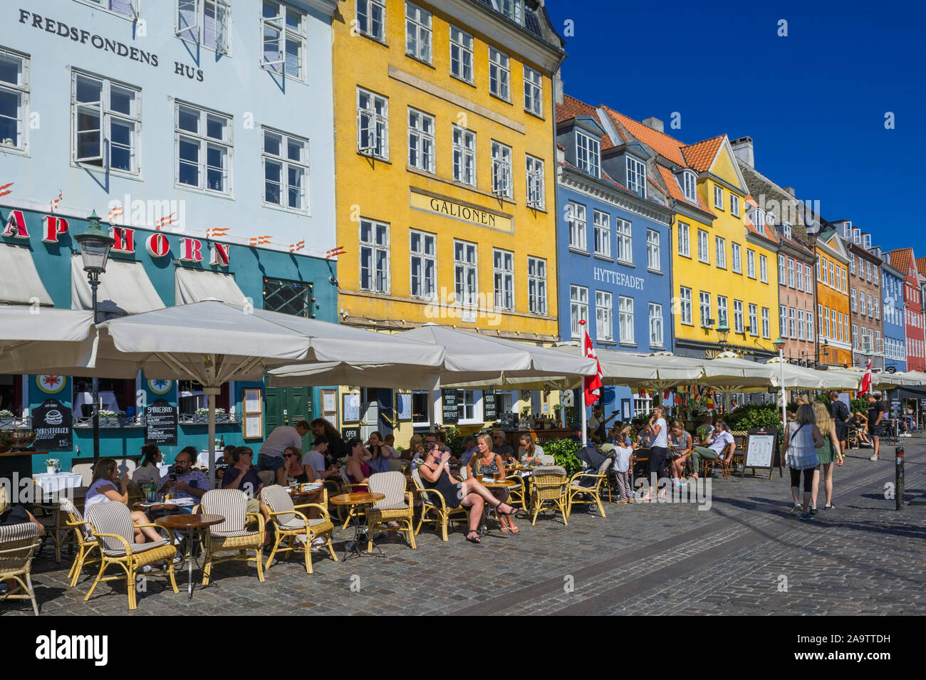 Outdoor restaurants by the Waterfront in Copenhagen, Denmark Stock