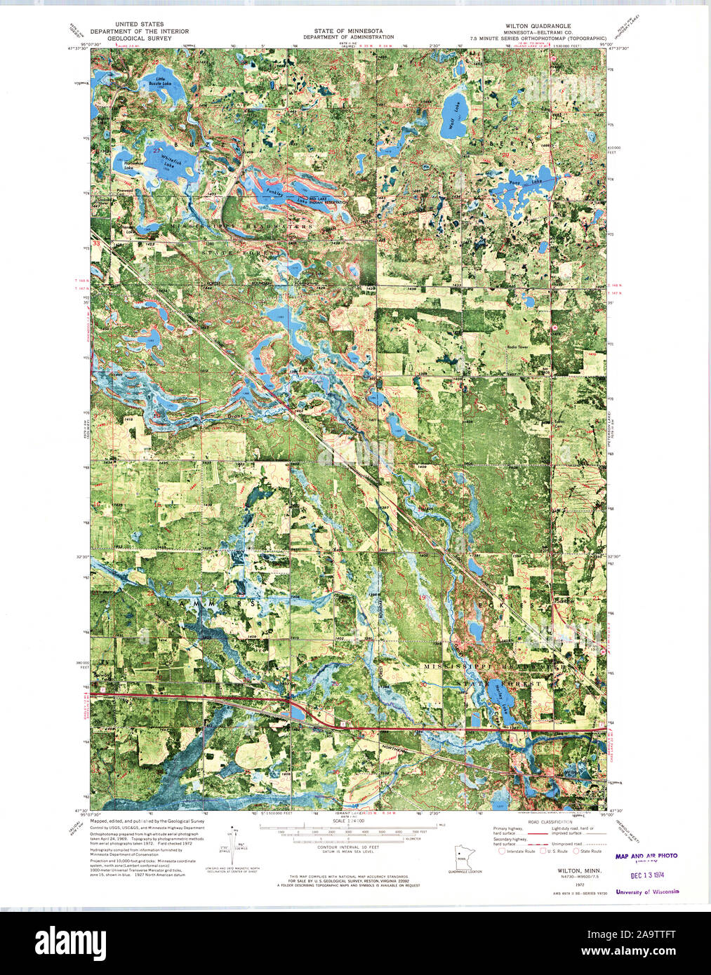 USGS TOPO Map MInnesota MN Wilton 506230 1972 24000 Restoration Stock Photo