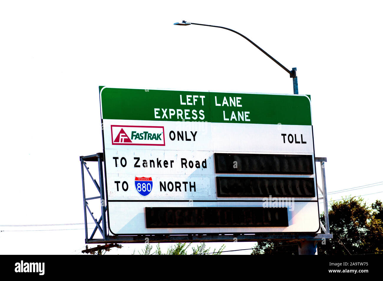 FasTrak sign. FasTrak is an electronic toll collection (ETC) system Stock Photo