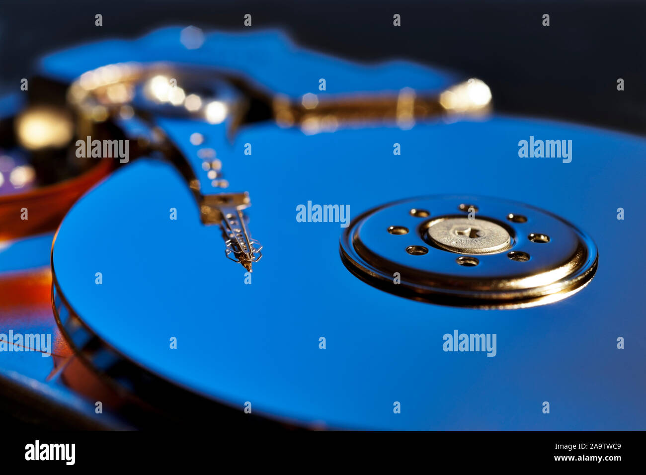 Opened and Exposed Hard Drive Platters in Blue Stock Photo Alamy