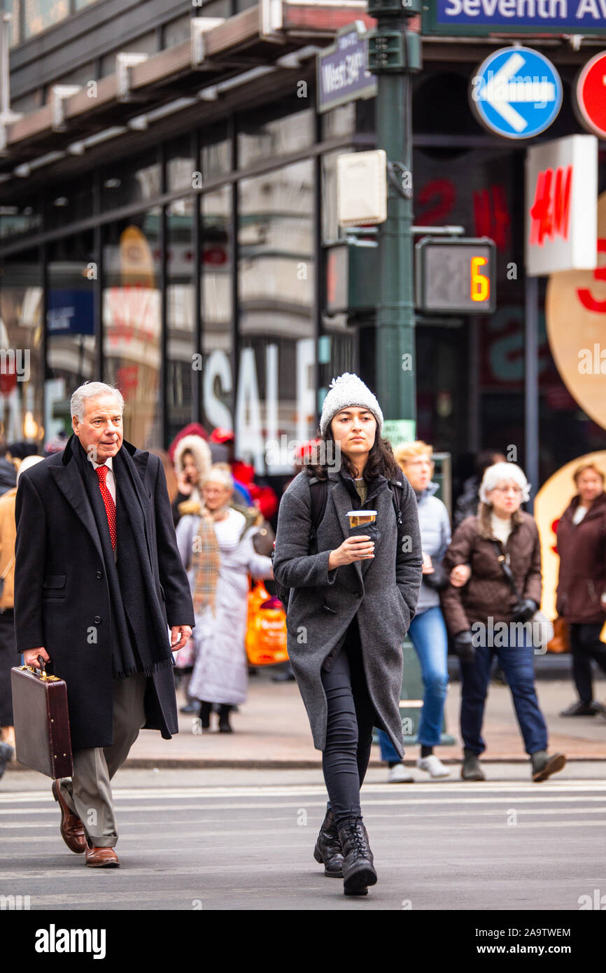 NEW YORK CITY - DECEMBER 14, 2018: City life Street scene with people ...
