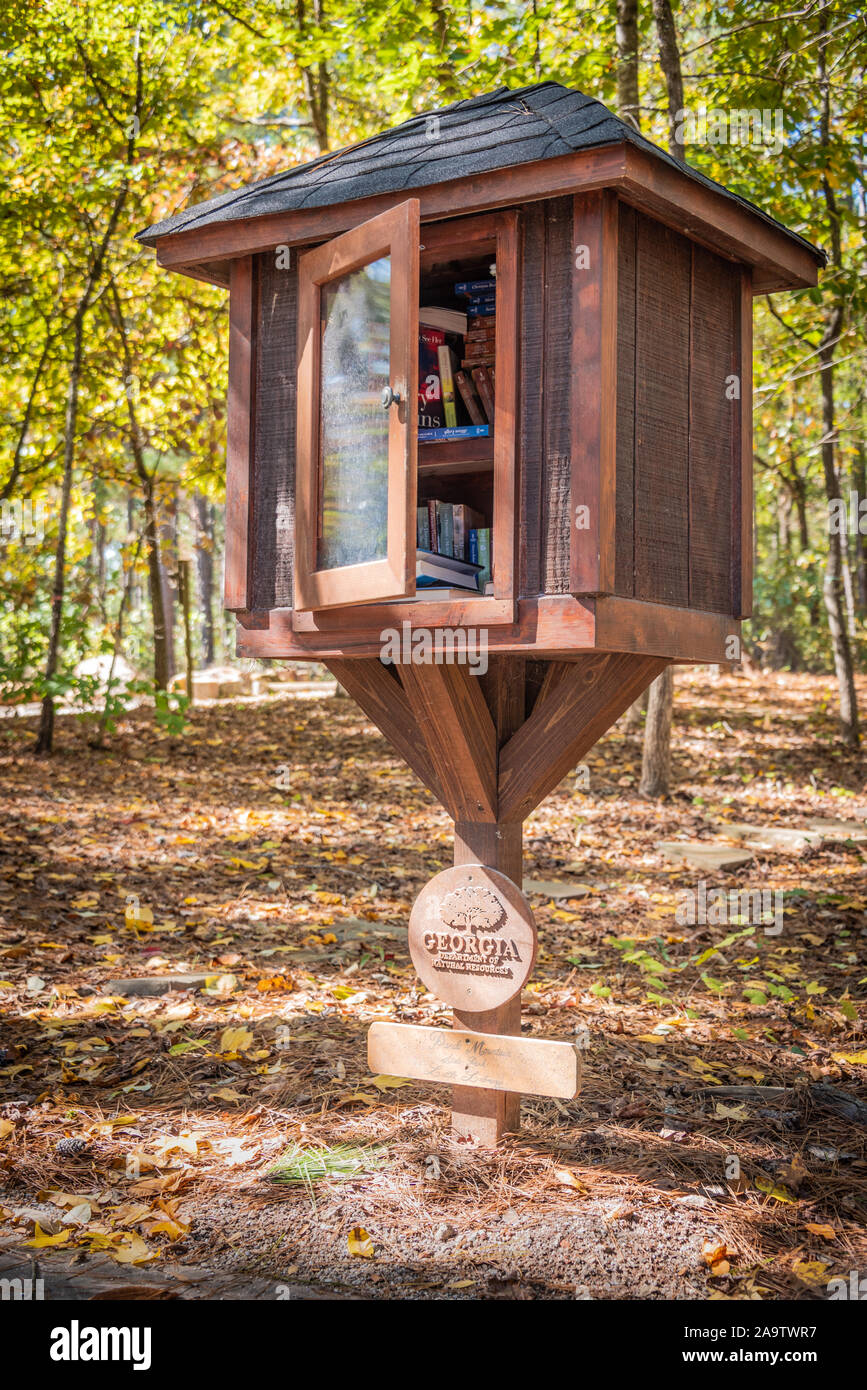 Outdoor Little Library book exchange at Panola Mountain State Park near Atlanta, Georgia. (USA) Stock Photo