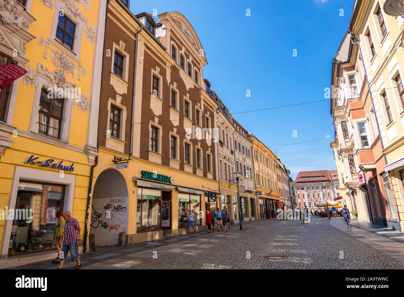 Bautzen, Germany - September 1, 2019: Shopping pedestrian street in the historic Old town of Bautzen in the Upper Lusatia, Saxony Stock Photo
