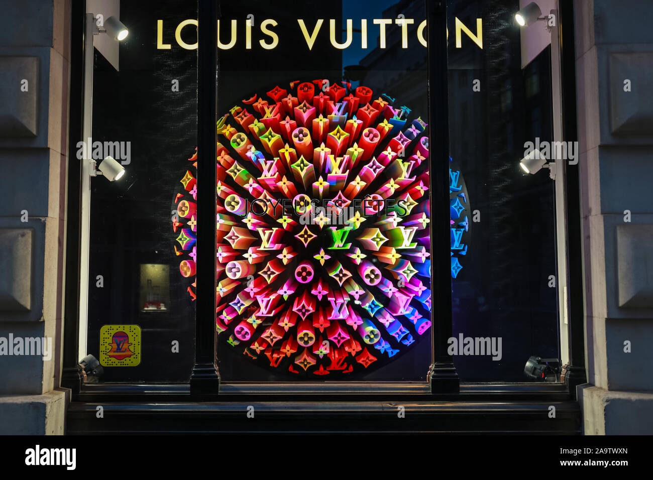London, UK 16 Nov 2019. LV Louis Vuitton sign logo. LV is a famous high end fashion house manufacturer and luxury. Credit: Waldemar Sikora Stock Photo