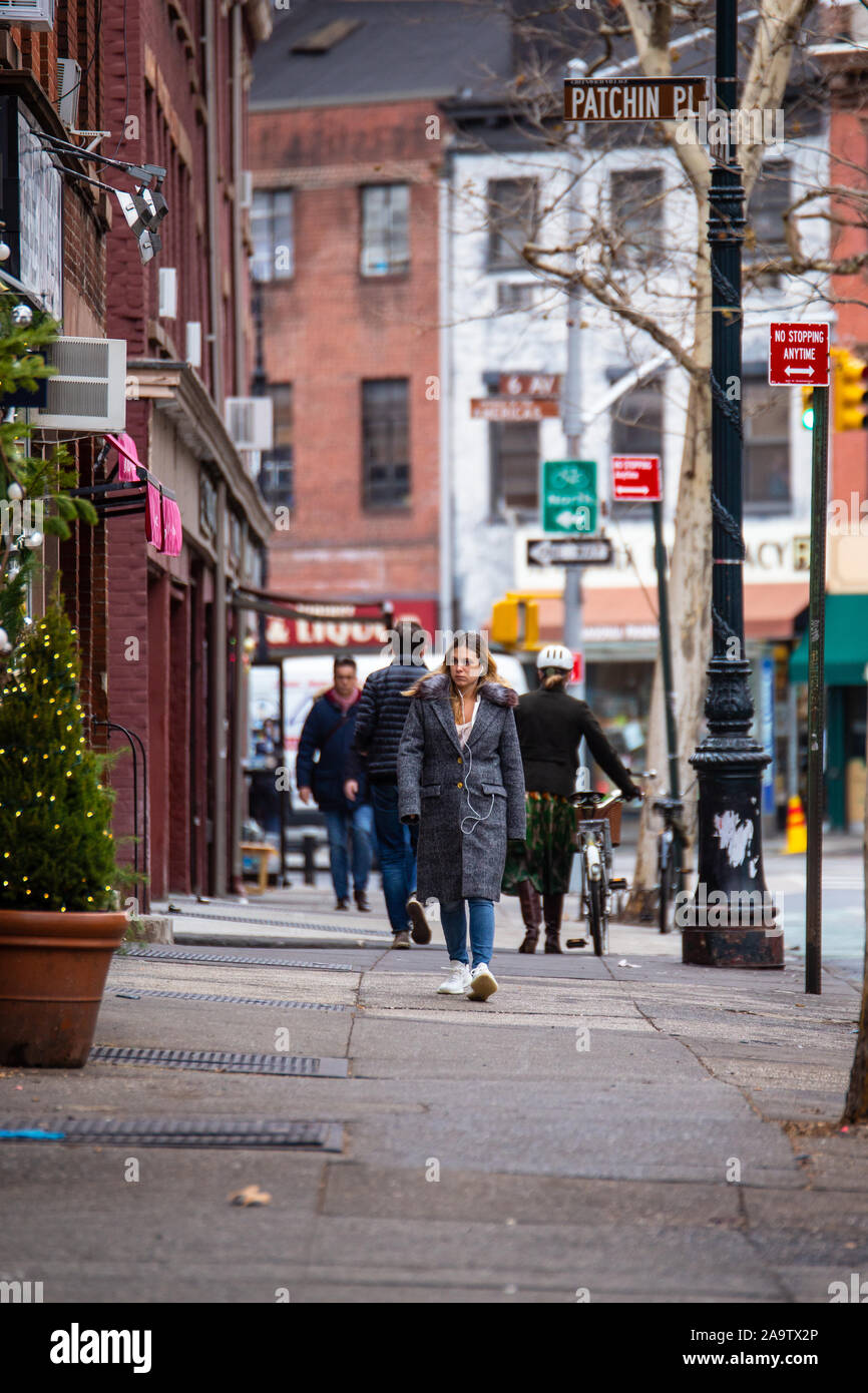 NEW YORK CITY - DECEMBER 14, 2018: City life Street scene with people ...