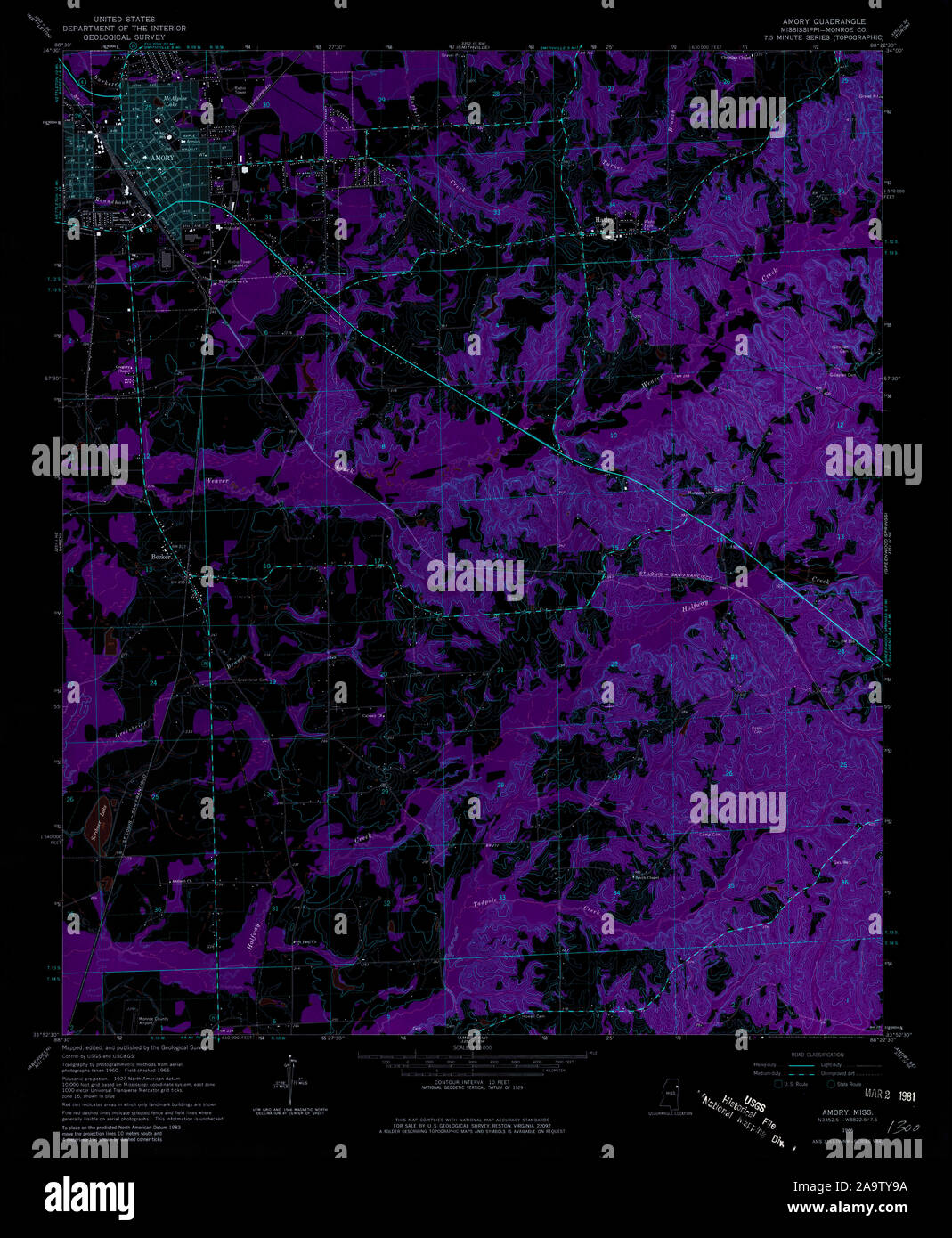 USGS TOPO Map Mississippi MS Amory 335243 1966 24000 Inverted