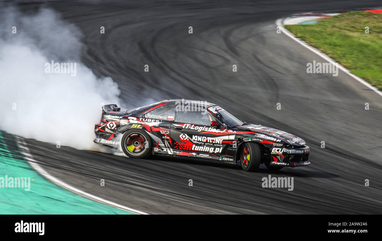 Oschersleben, Germany, August 30, 2019: Polish driver Sebastian Matuszewski driving a Nissan 200SX S14 during the Drift Kings International Series Stock Photo