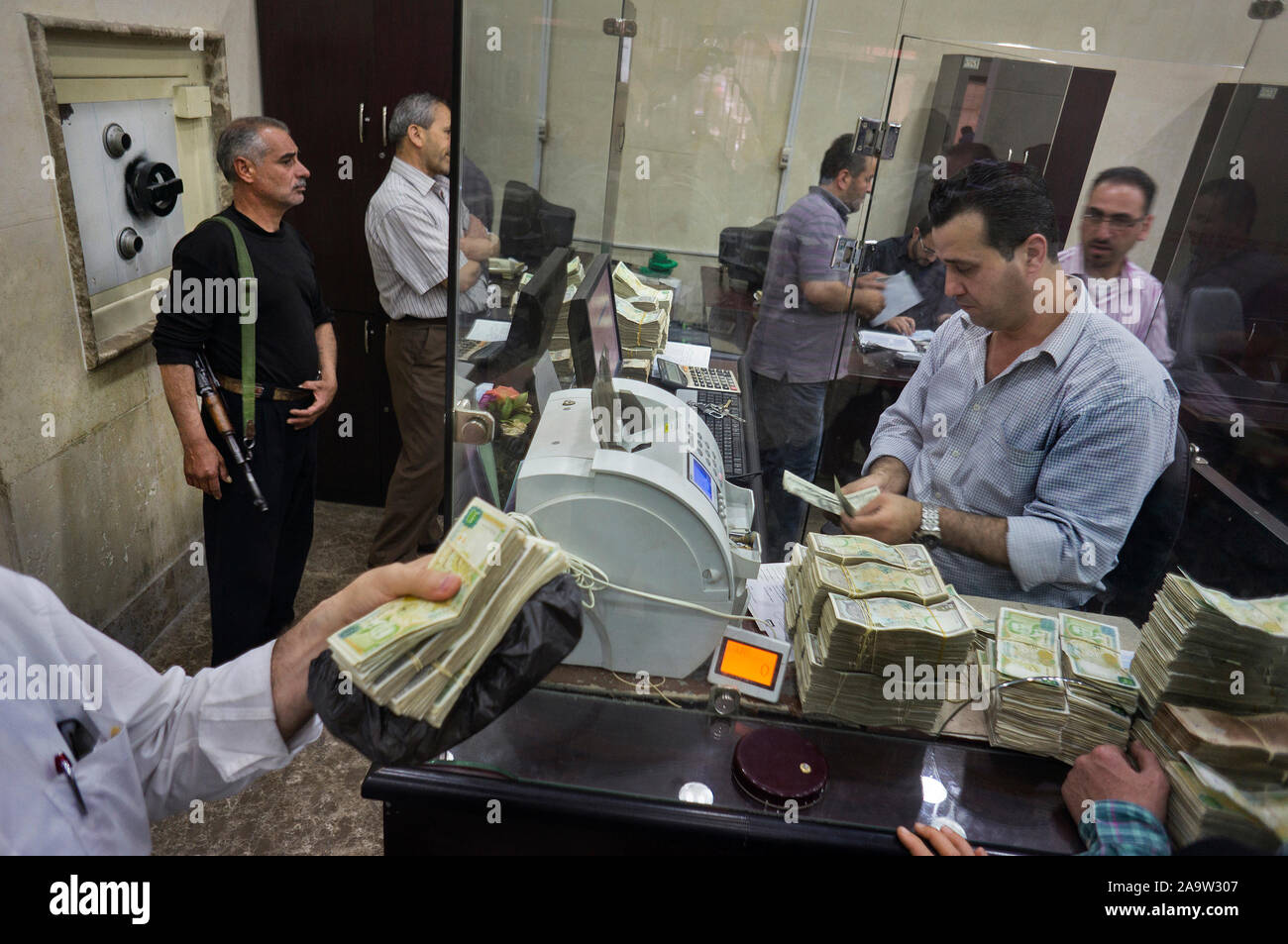 Commercial Bank headquarters in the city of Homs. Economic transactions, has been rebounded after the liberation of the city.on 2014/May/22 Stock Photo