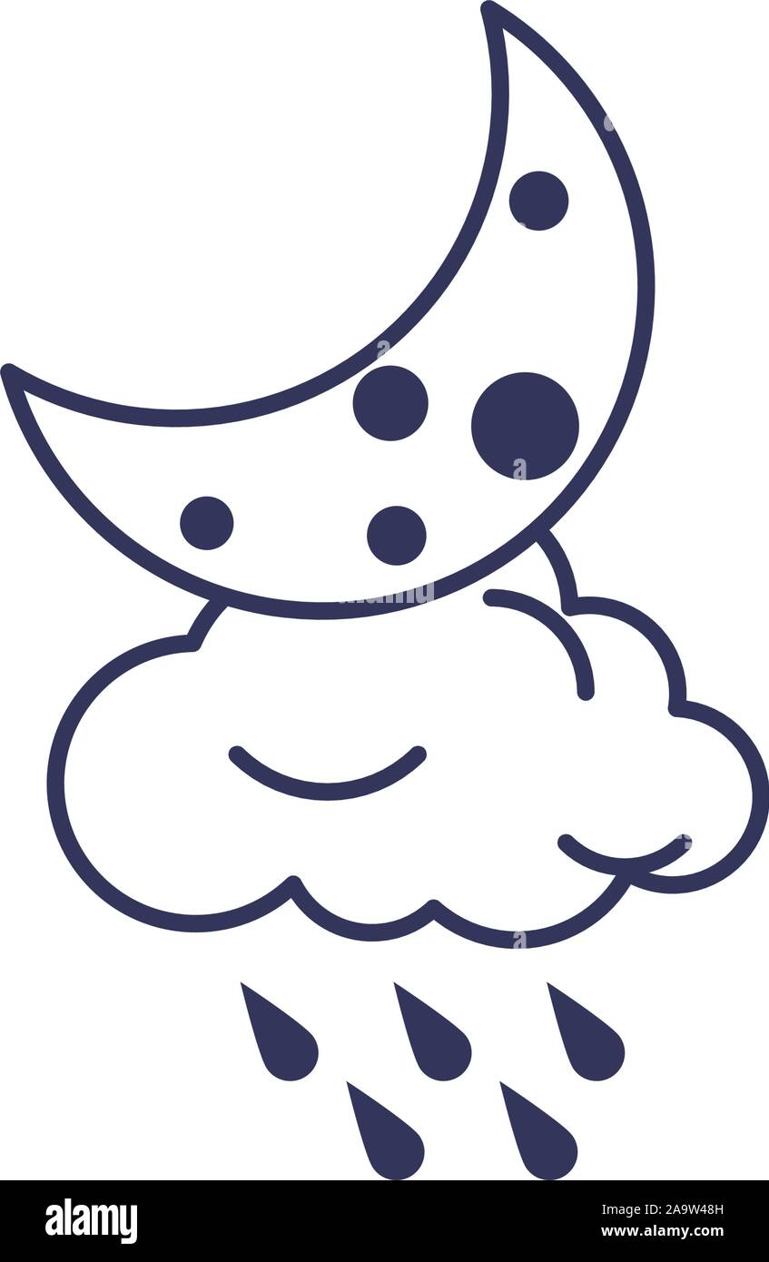 cloud rain drops astrology moon line image vector illustration Stock ...