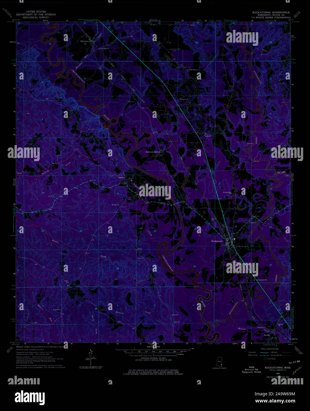 USGS TOPO Map Mississippi MS Buckatunna 335407 1964 24000 Inverted