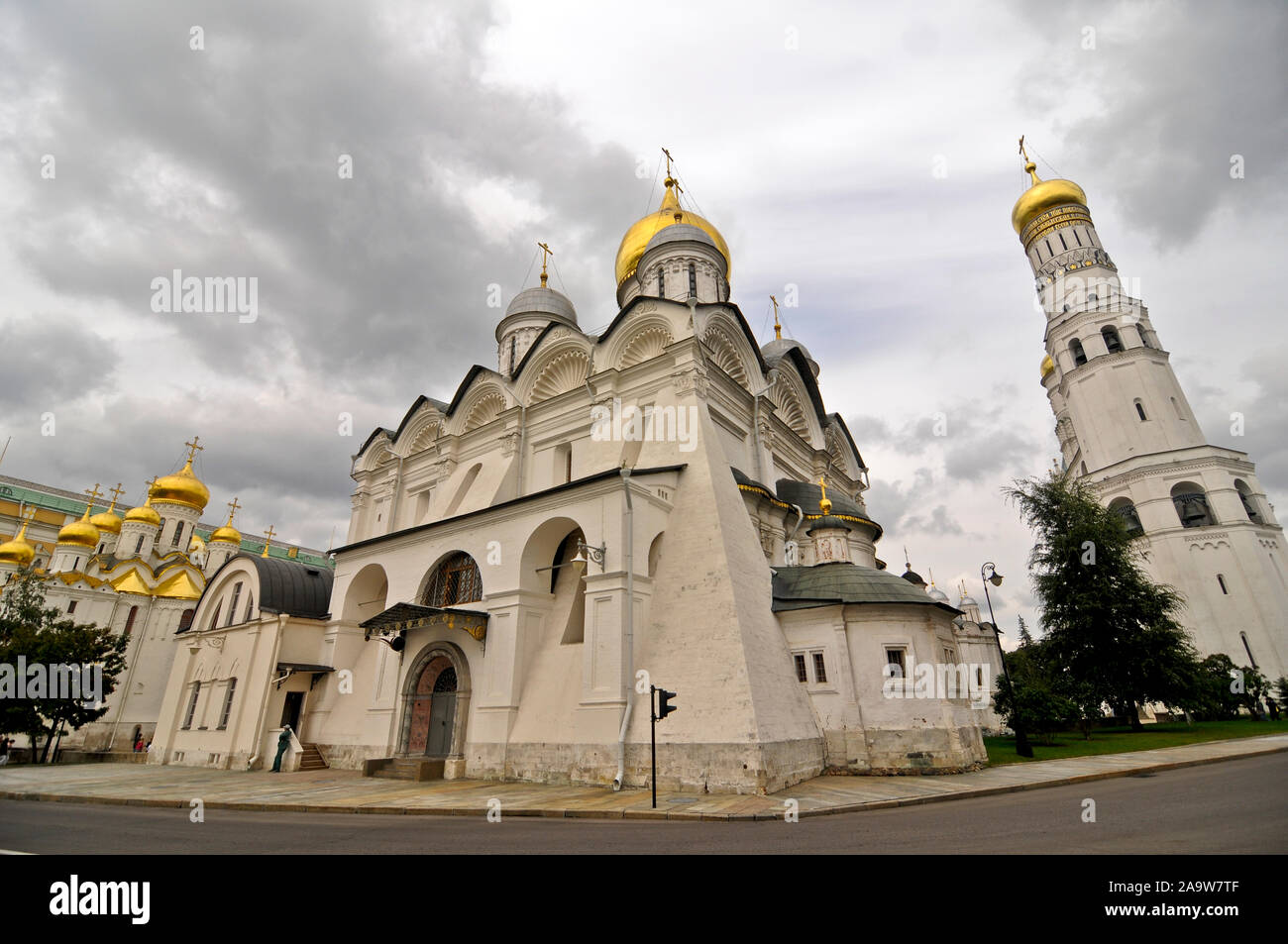 Church of the Deposition of the Robe and Ivan the Great Bell Tower. Cathedral Square, the Moscow Kremlin, Russia Stock Photo