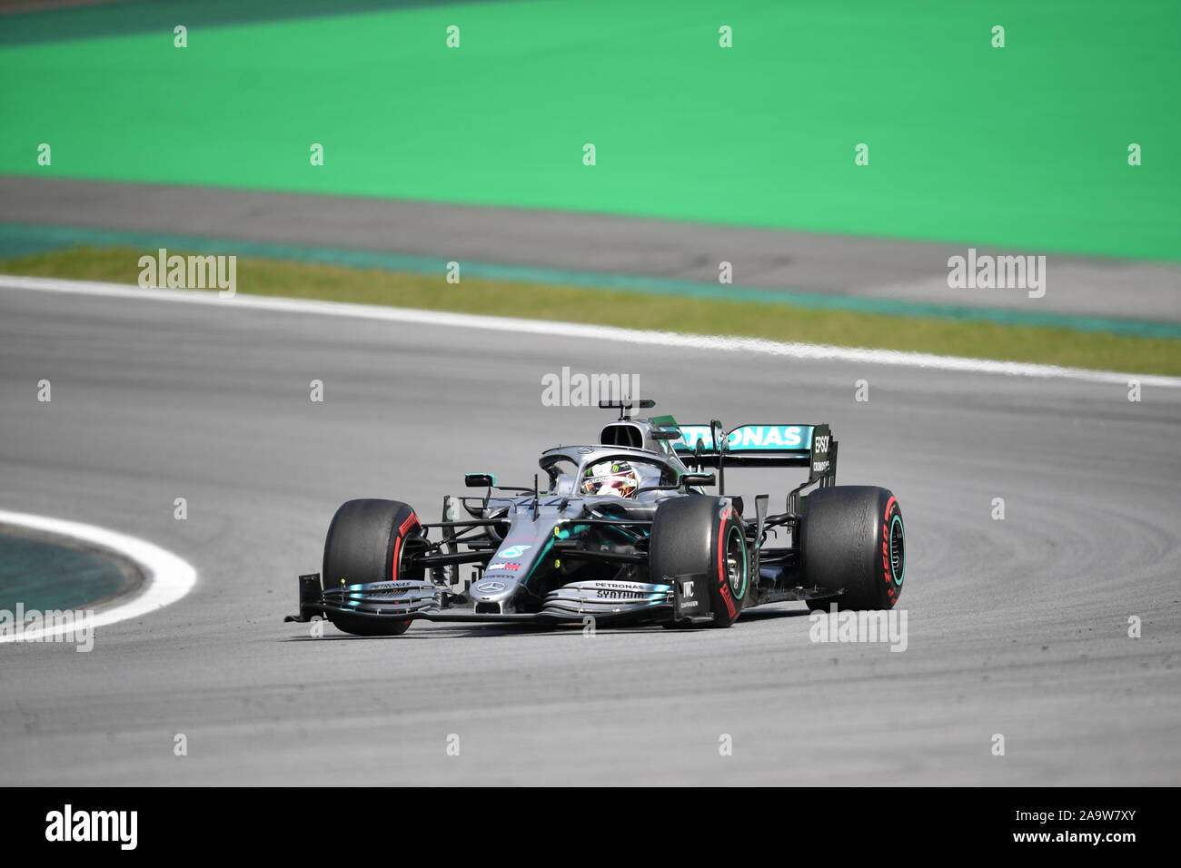 Sao Paulo, Brazil. 17th Nov, 2019. Mercedes' Formula One driver Lewis Hamilton ofBritain drives during the Formula One Brazilian Grand Prix in Sao Paulo, Brazil, on Nov. 17, 2019. Credit: Xin Yuewei/Xinhua/Alamy Live News Stock Photo