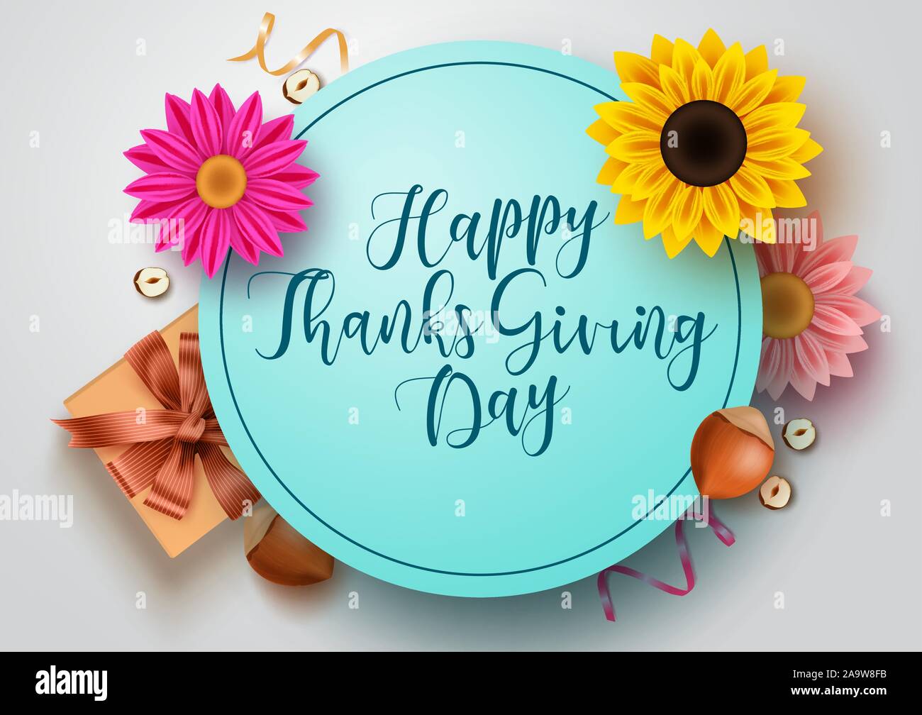 Thanks giving greeting in blue circle frame vector background template