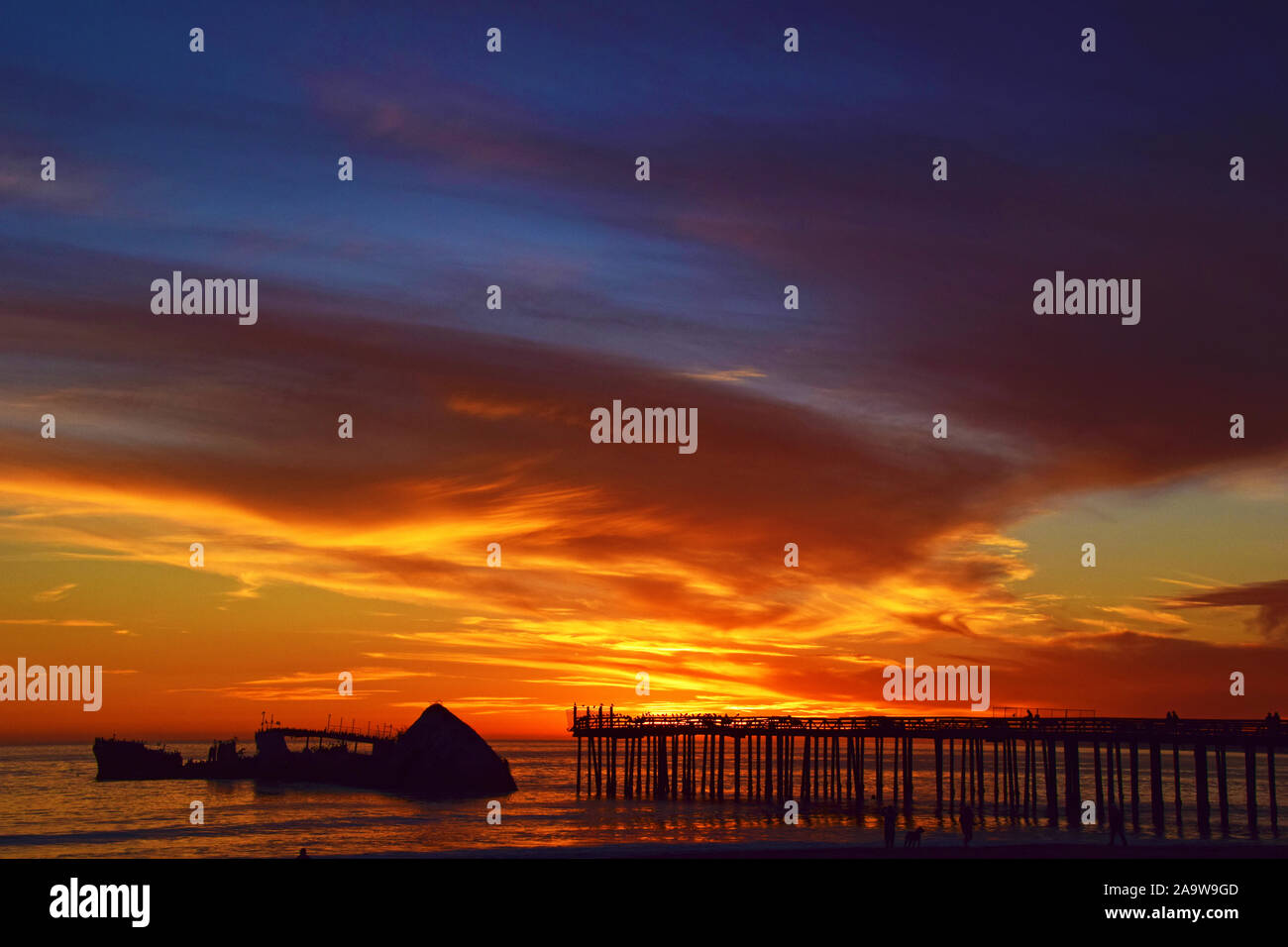 Sunset at Seacliff State Beach in Aptos, California Stock Photo