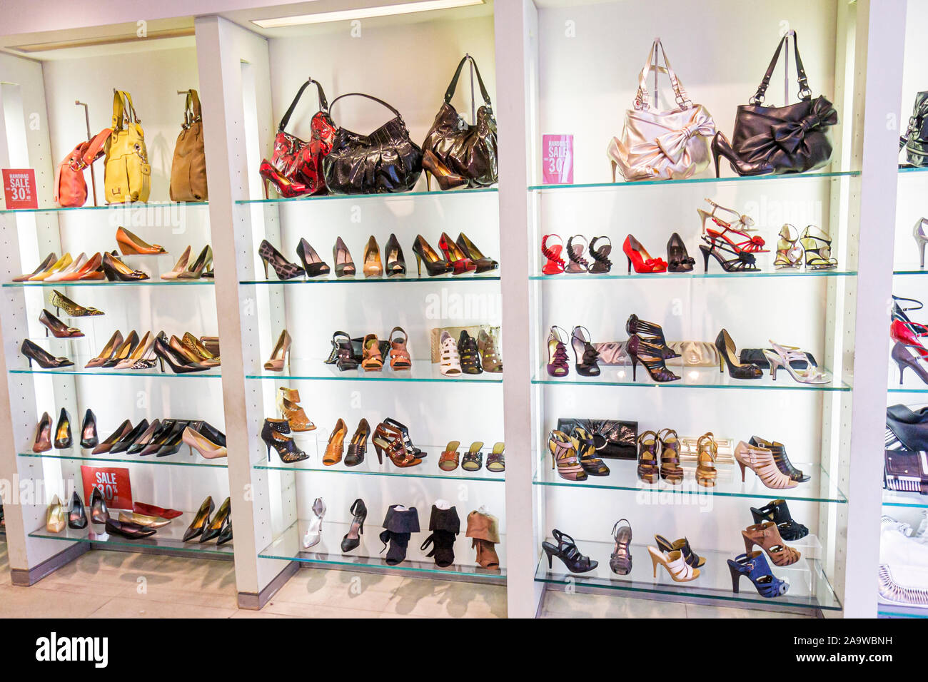 Miami Beach Florida,Collins Avenue?,woman's shoes,handbags purses pocketbookx,display case sale,luxury,well dressed,FL100123029 Stock Photo