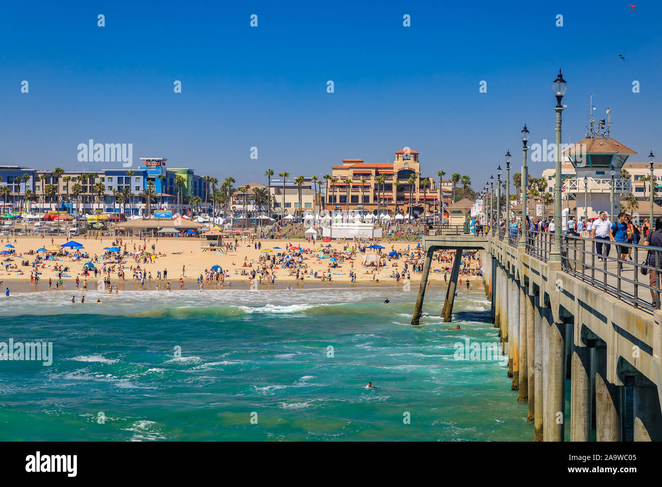Huntington Beach, USA - July 10, 10: The pier, Pacific Ocean and