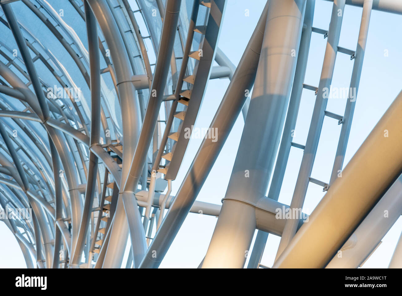 Detail of structural steel canopy, designed by HOK using parametric modeling, at Hartsfield-Jackson Atlanta International Airport. (USA) Stock Photo