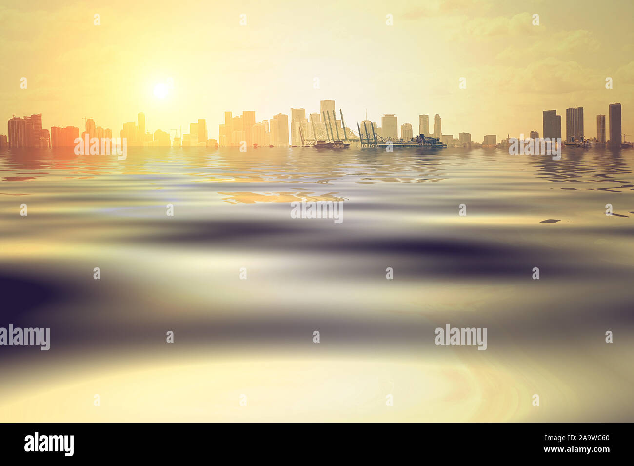 Miami In The Future Concept of the flood in Miami due to disastrous consequences of global ...