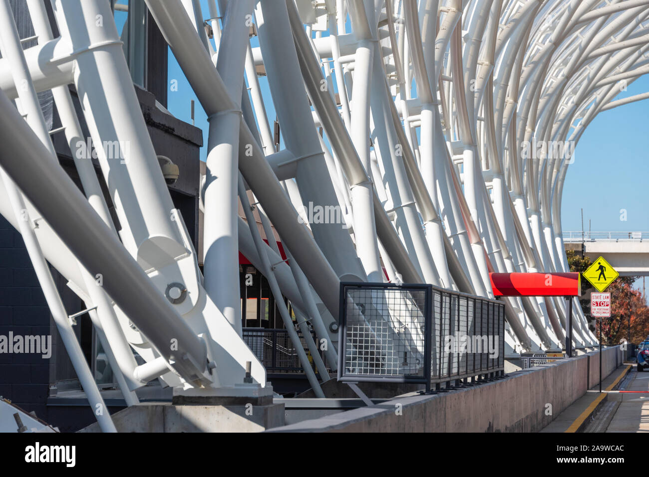 Contemporary structural steel canopy, designed by HOK using parametric modeling, at Hartsfield-Jackson Atlanta International Airport. (USA) Stock Photo