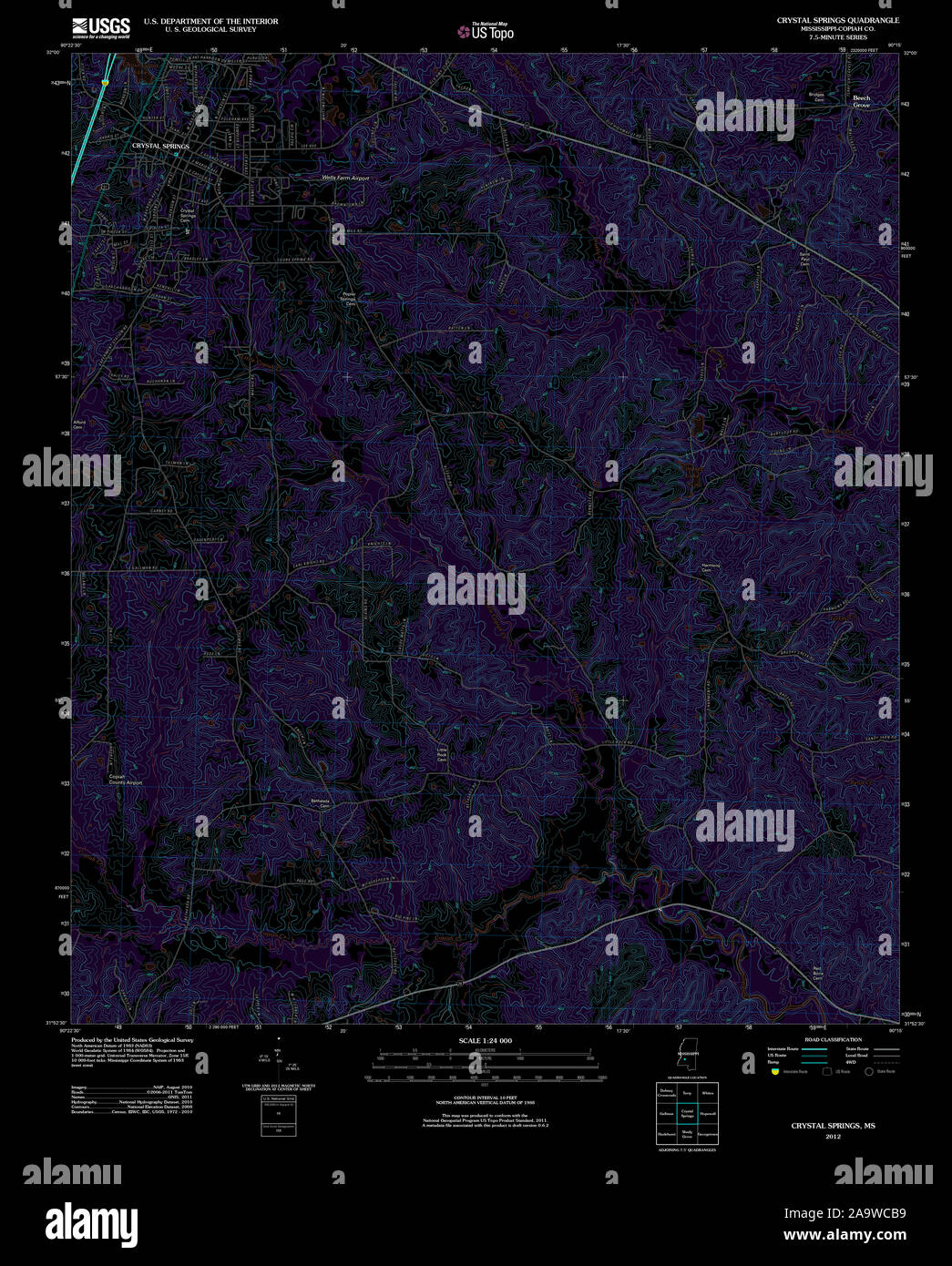 Map of crystal springs hi res stock - Usgs Topo Map Mississippi Ms Crystal Springs 20120628 Tm Inverted Restoration 2A9WCB9 