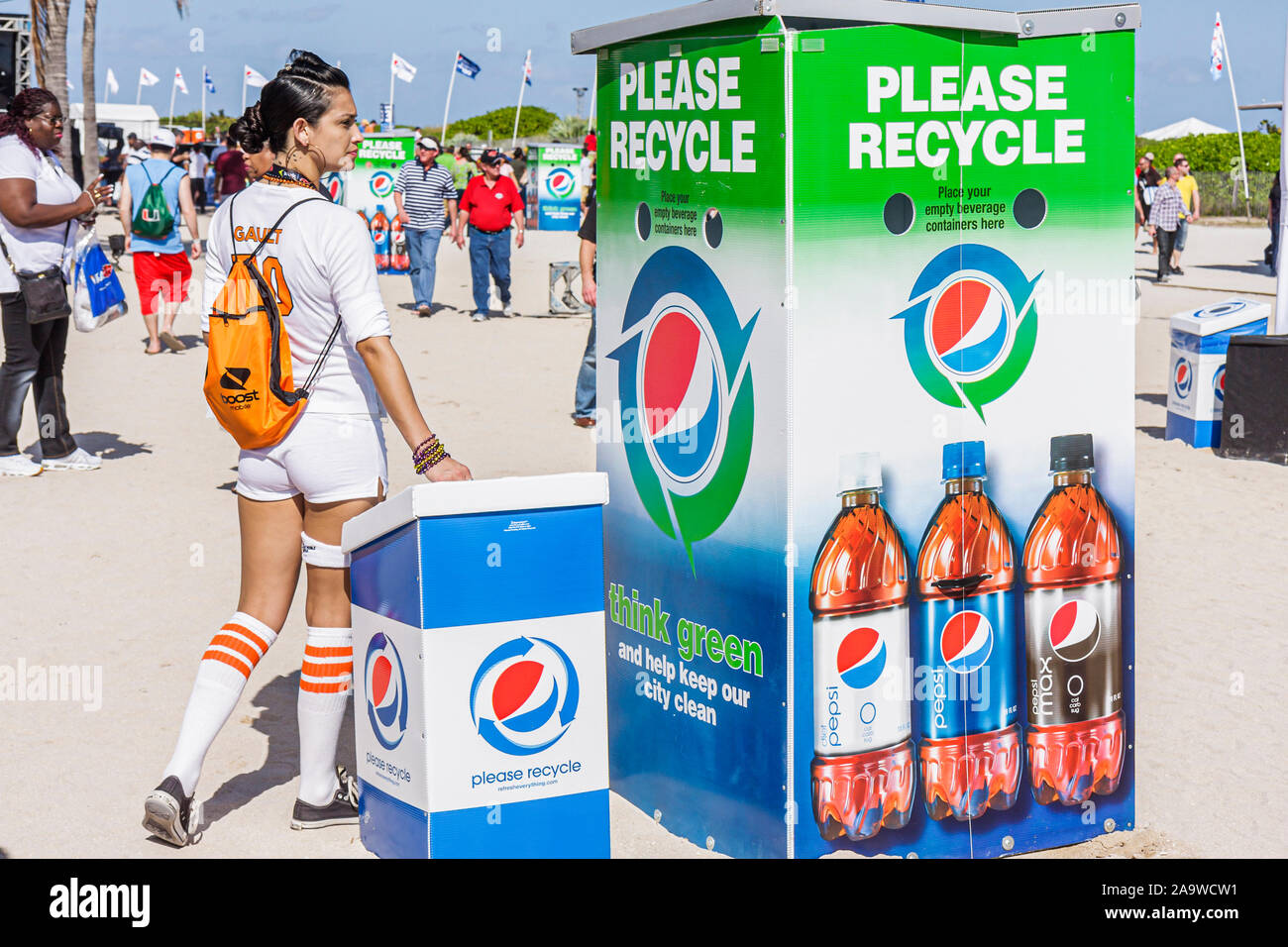 Miami Beach Florida,Super Bowl XLIV Week,NFL,football,product marketing,corporate sponsor,Pepsi,recycle,FL100207165 Stock Photo