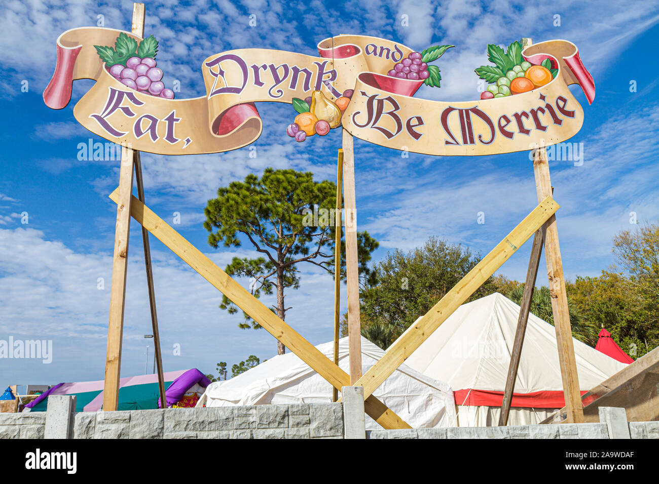 Deerfield Beach Florida,Quiet Waters Park,Florida Renaissance Festival,sign,Old English,FL100214123 Stock Photo