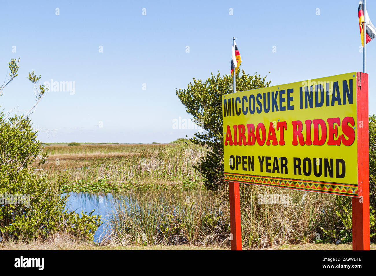 Florida The Everglades,US highway Route 41,Tamiami Trail,Miccosukee Seminole Indian,Native American Indian indigenous peoples,sign,FL100322005 Stock Photo