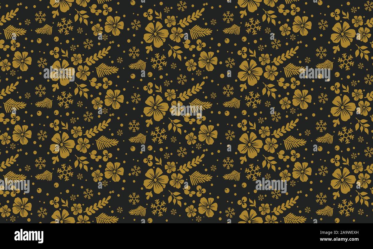 Seamless gold floral pattern with black background Stock Vector Image ...