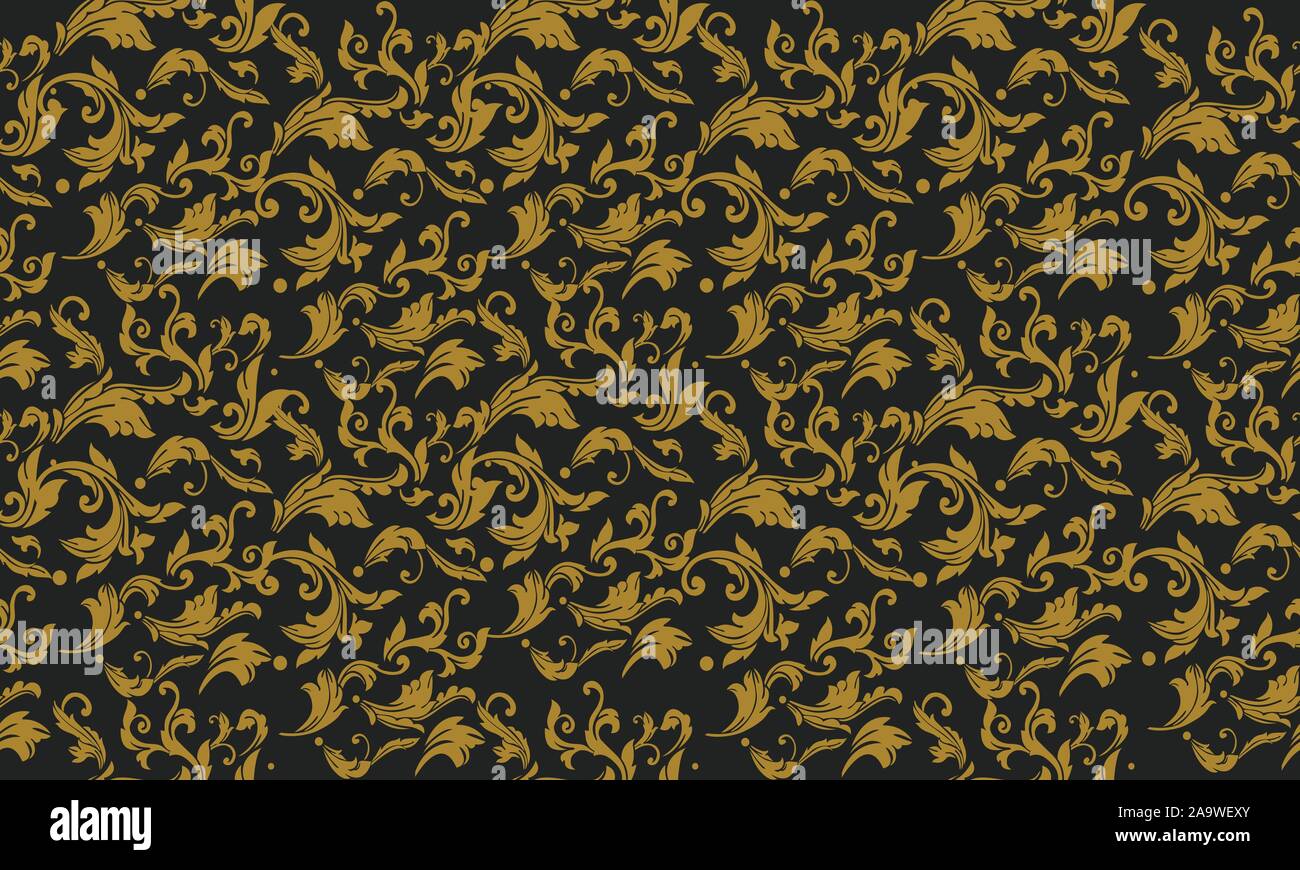 Seamless gold floral pattern with black background Stock Vector Image ...
