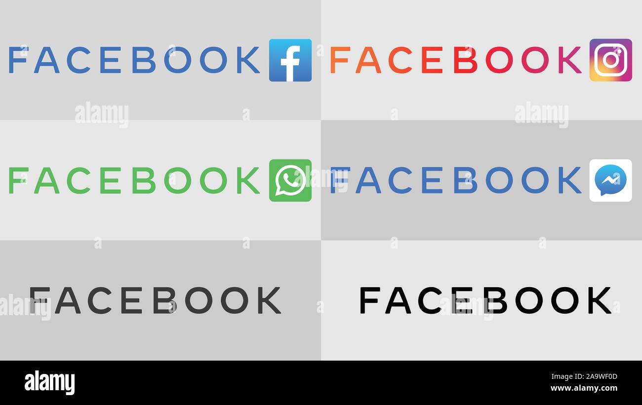New Facebook logo 2019. Facebook GIF. All social media icon Instagram, WhatsApp, Messenger, FB icons/logo vector illustration. Stock Vector