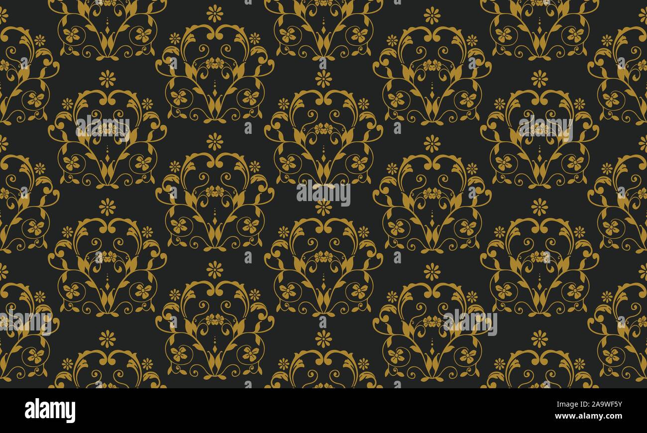 Gold floral frame texture, seamless pattern black background Stock ...