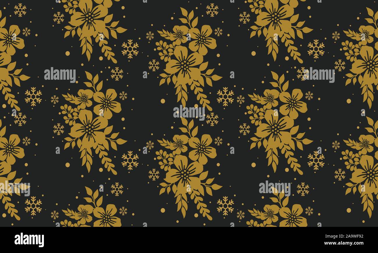 Gold floral frame texture, seamless pattern black background Stock ...
