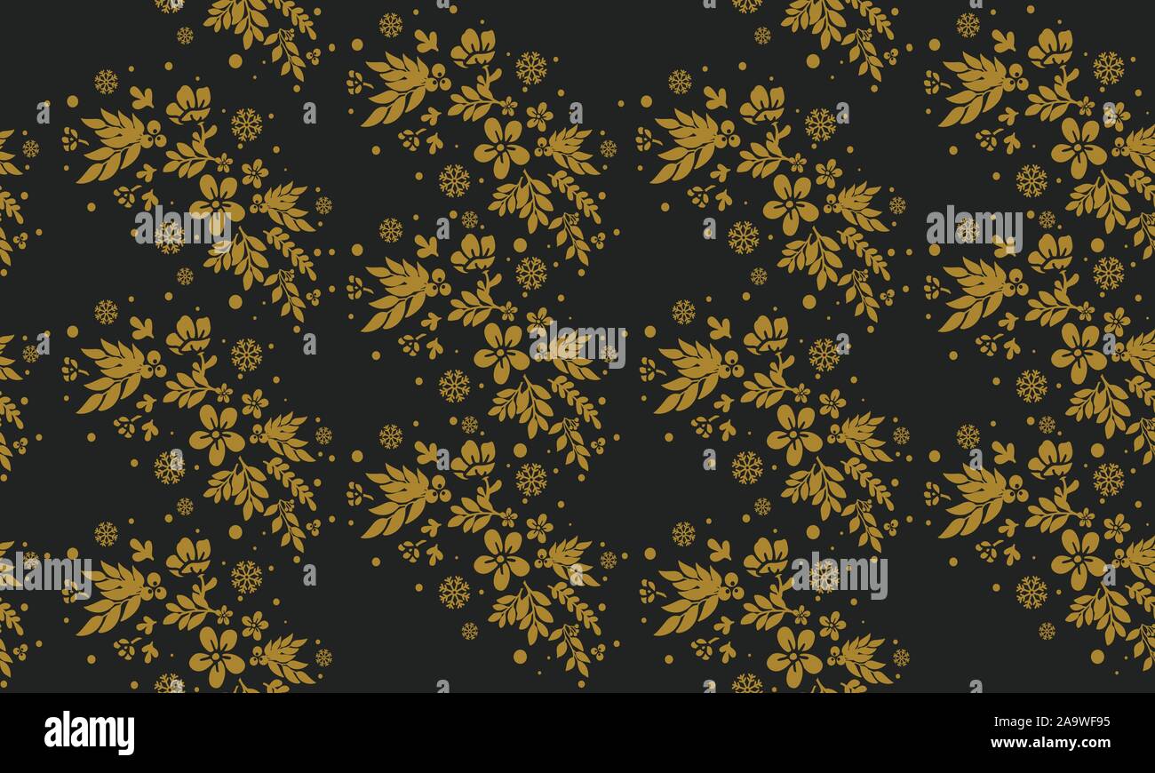 Gold floral frame texture, seamless pattern black background Stock ...