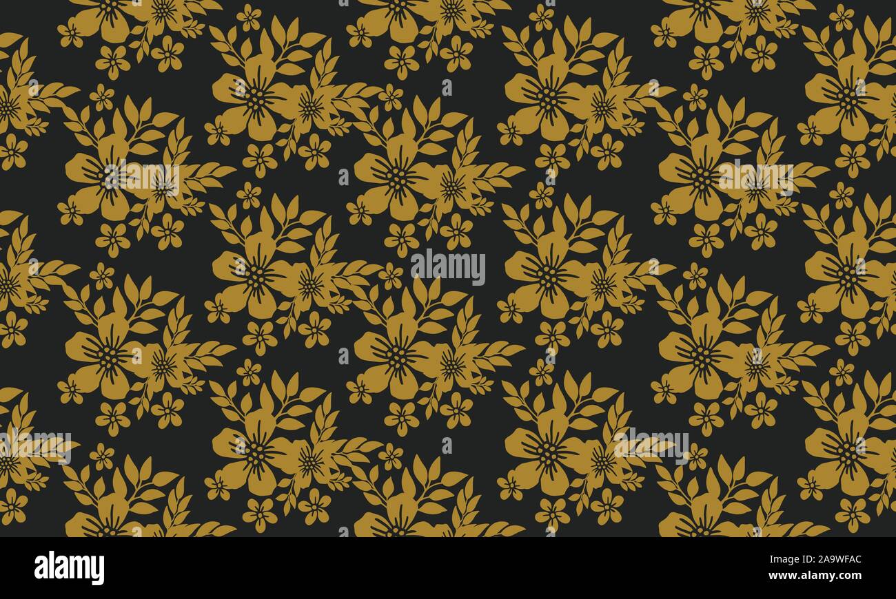 Gold floral frame texture, seamless pattern black background Stock ...