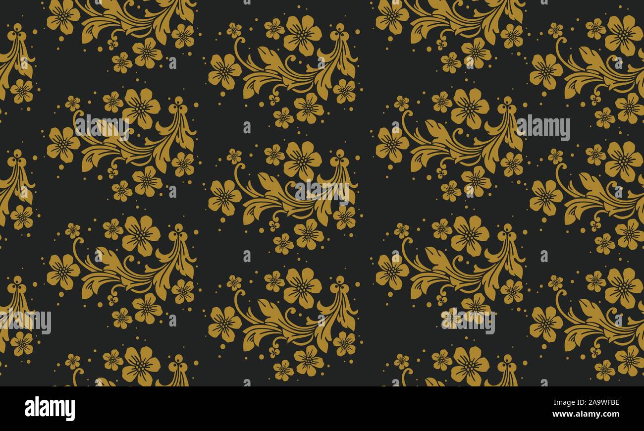 Gold floral frame texture, seamless pattern black background Stock ...