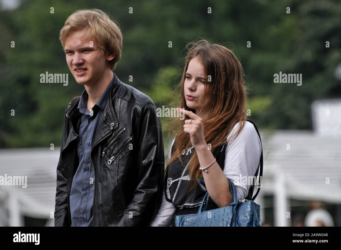 Young Russian couple. Gorky Park, Moscow Stock Photo