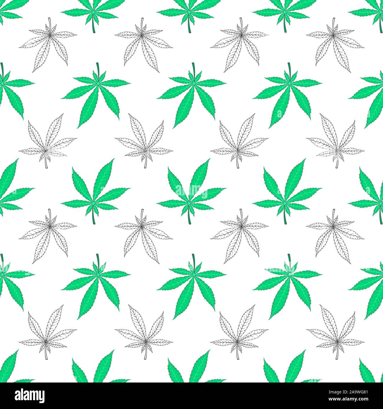 Cannabis seamless pattern on white background. Marijuana leaves pattern. vector illustration design. Stock Vector