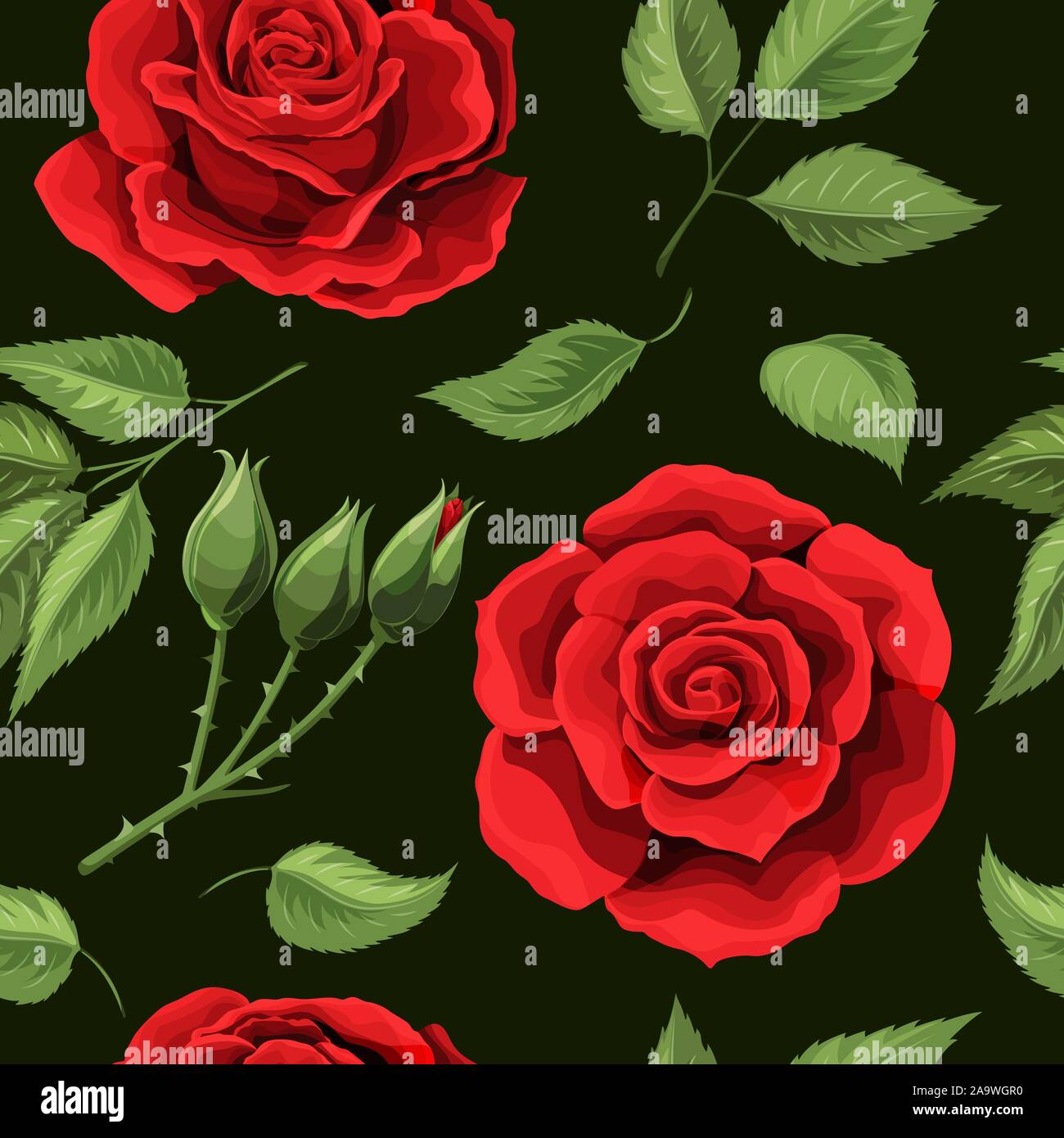 Red roses embroidery seamless pattern. Beautiful buds of red roses on ...