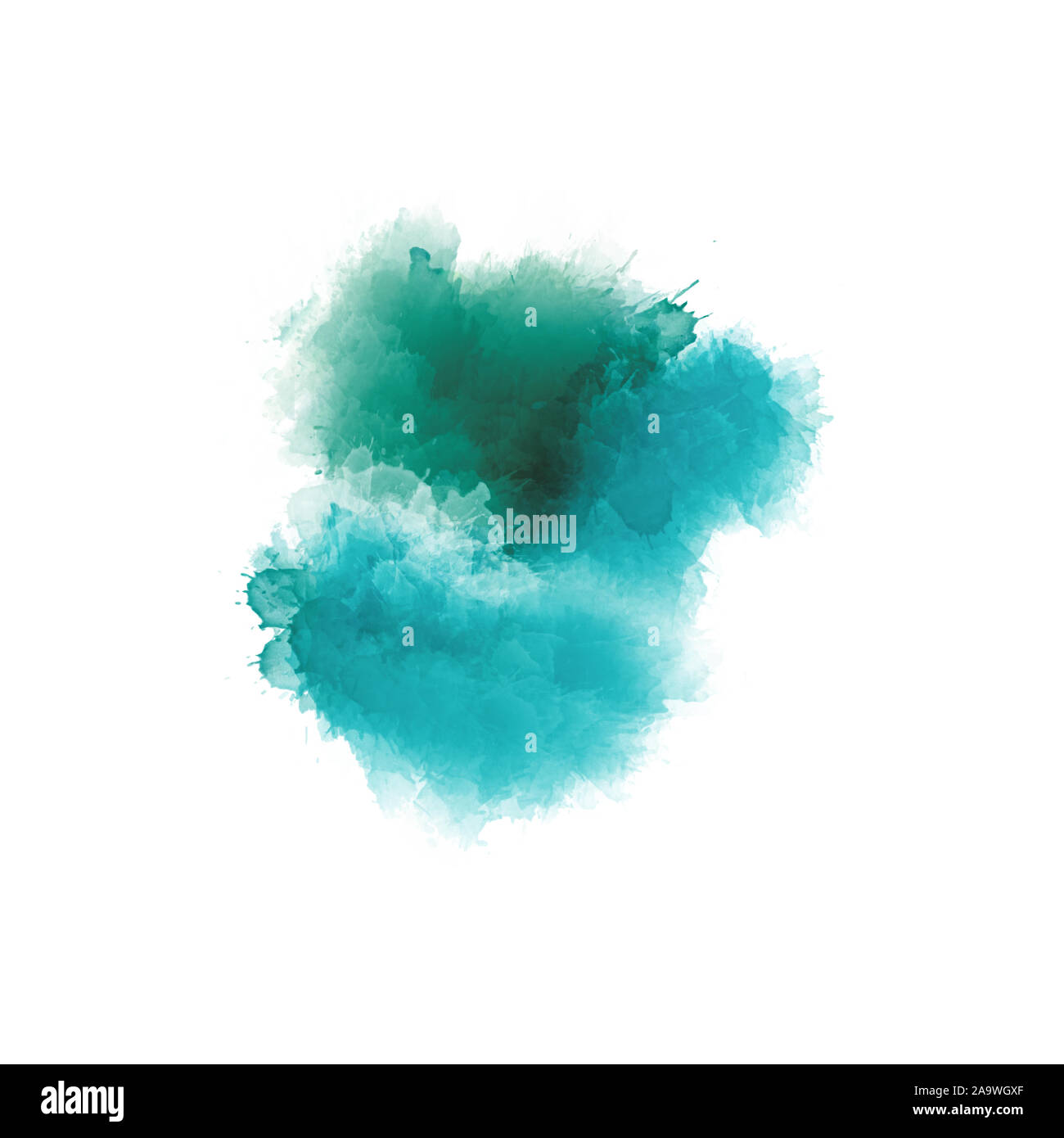 Artistic painting in shades of green and blue. Colorful paint splashes