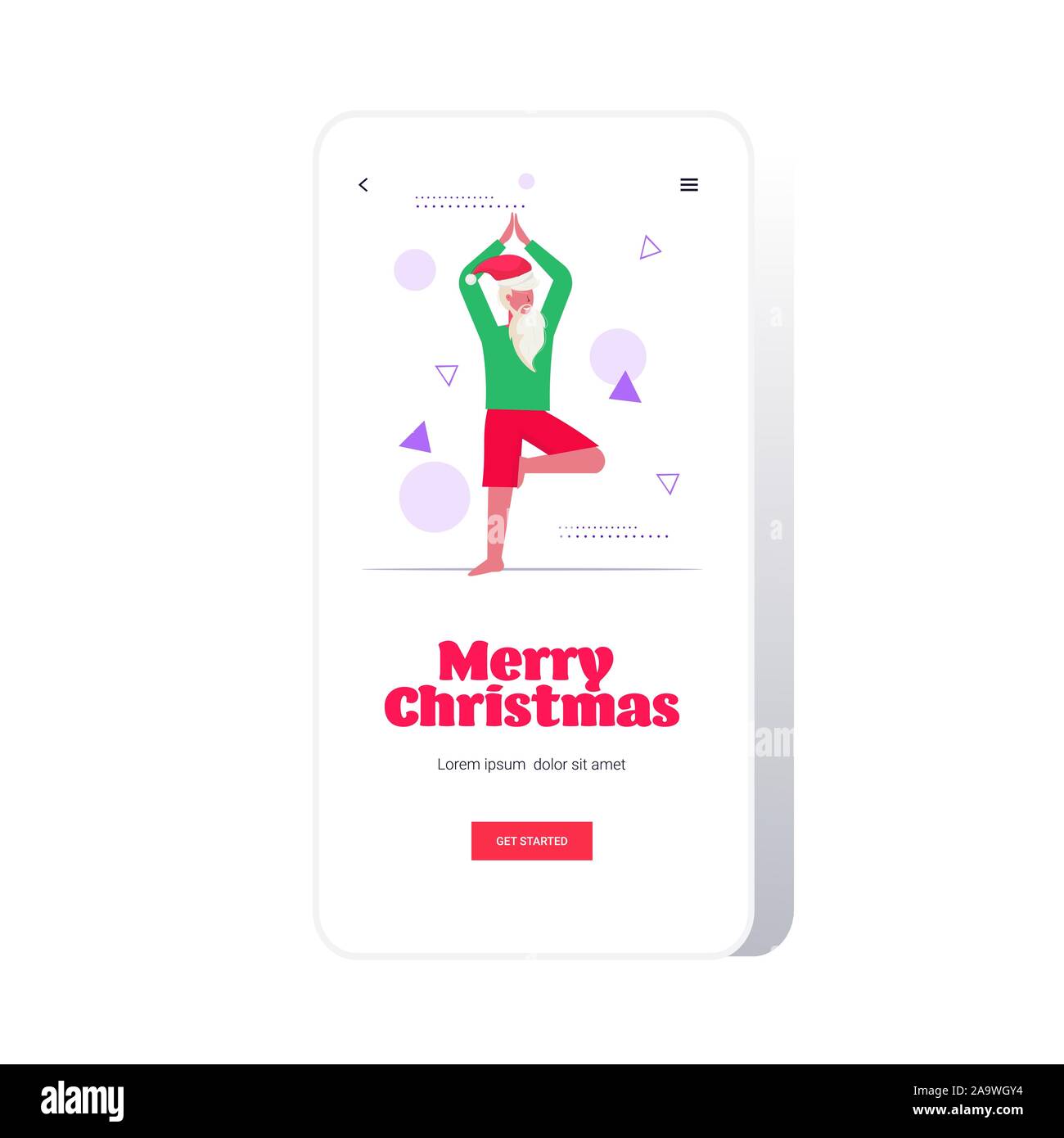 santa claus doing yoga exercises bearded man standing in tree position