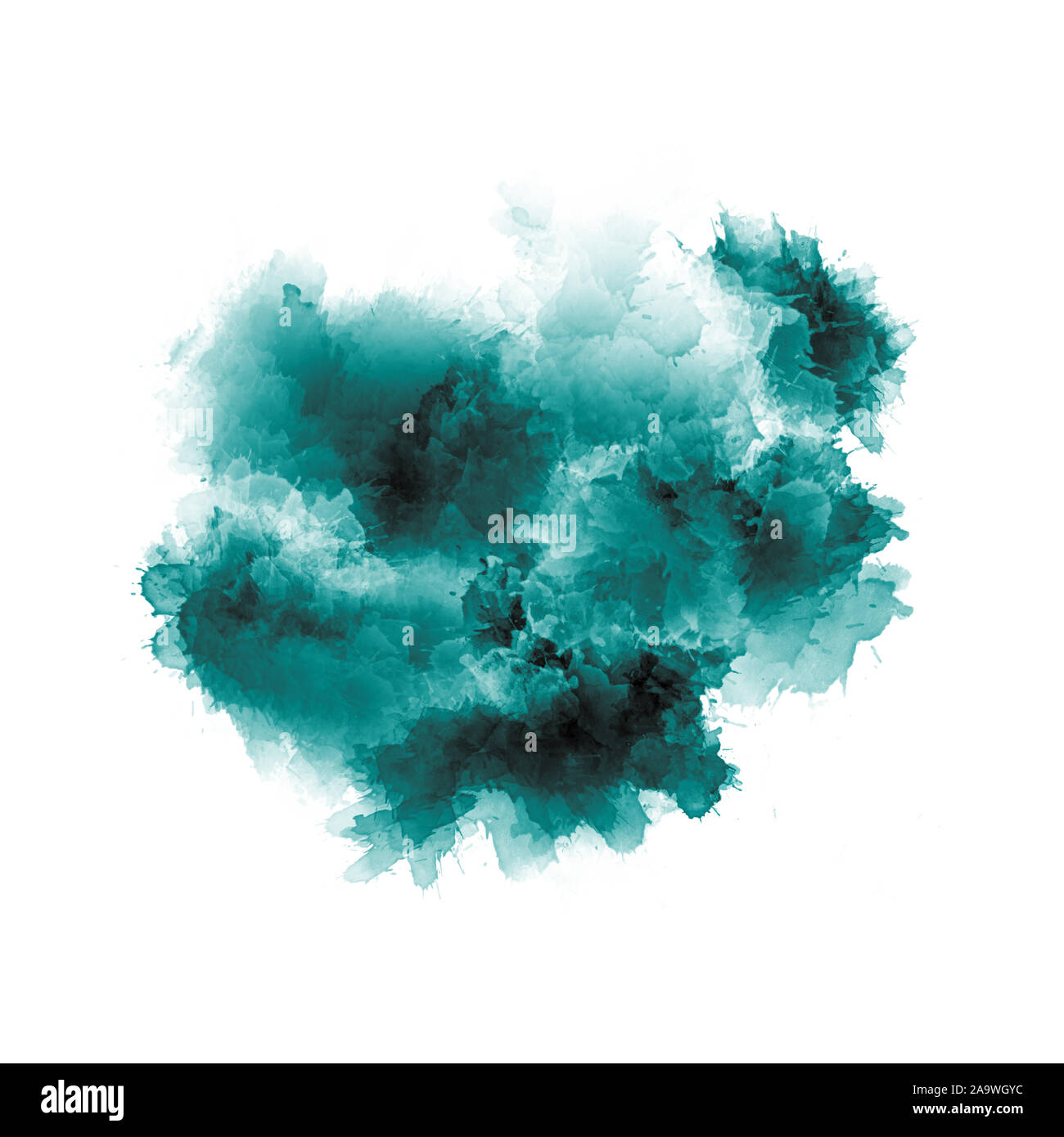 Artistic painting in shades of green and blue. Colorful paint splashes